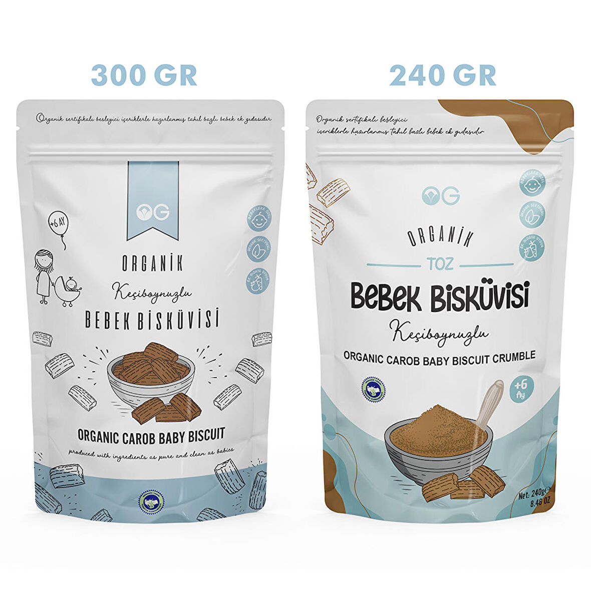 Organik Keçiboynuzlu Bebek Bisküvisi Ve Keçiboynuzlu Bebek Bisküvi Tozu Seti 